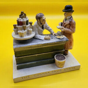 Vtg Sebastian Miniature The Corner Drug Store Ceramic Figurine 3x3 1949